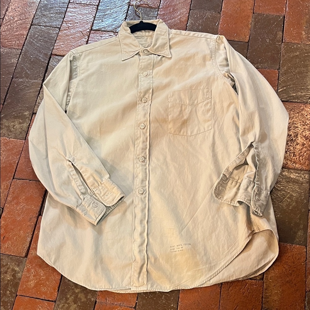 Vintage US Army military khaki long sleeve size medium 15 1/2 shirt no patches